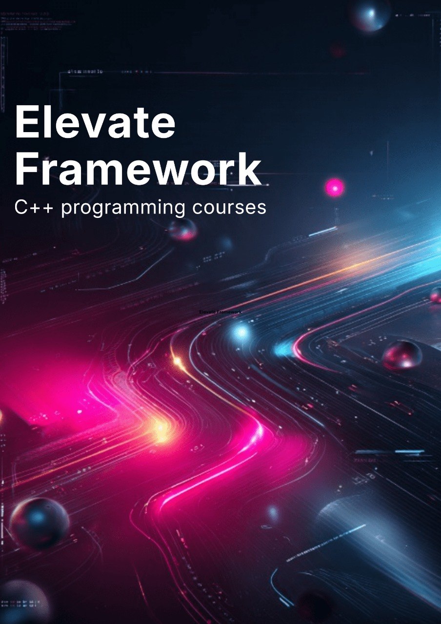 Promotional graphic for C++ programming courses with a futuristic design and glowing lines.