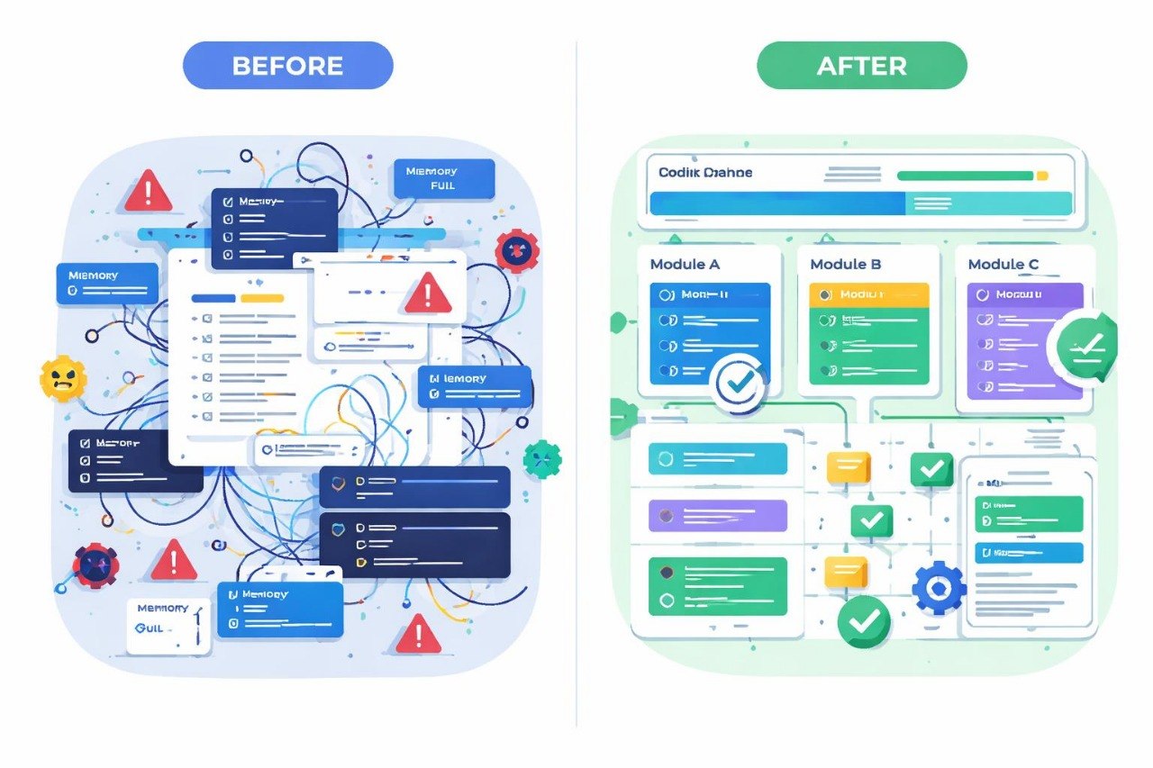 Before and after comparison of a user interface design with colorful elements.